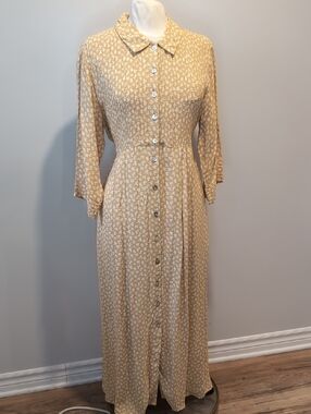 Vintage April Cornell  Yellow Floral Button-Front Shirt Dress